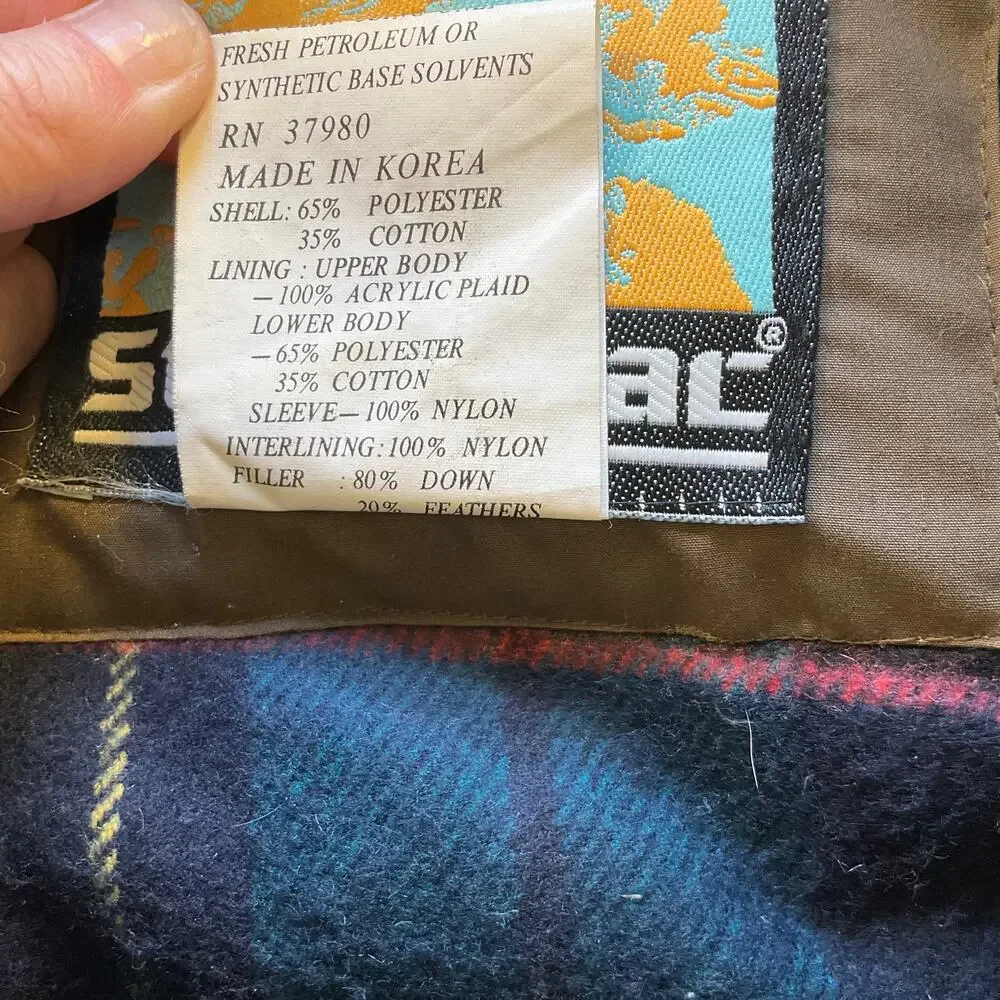 Vintage Stratjac Down Parka Jacket Mens M Brown Plaid Lined Field Coat Korea